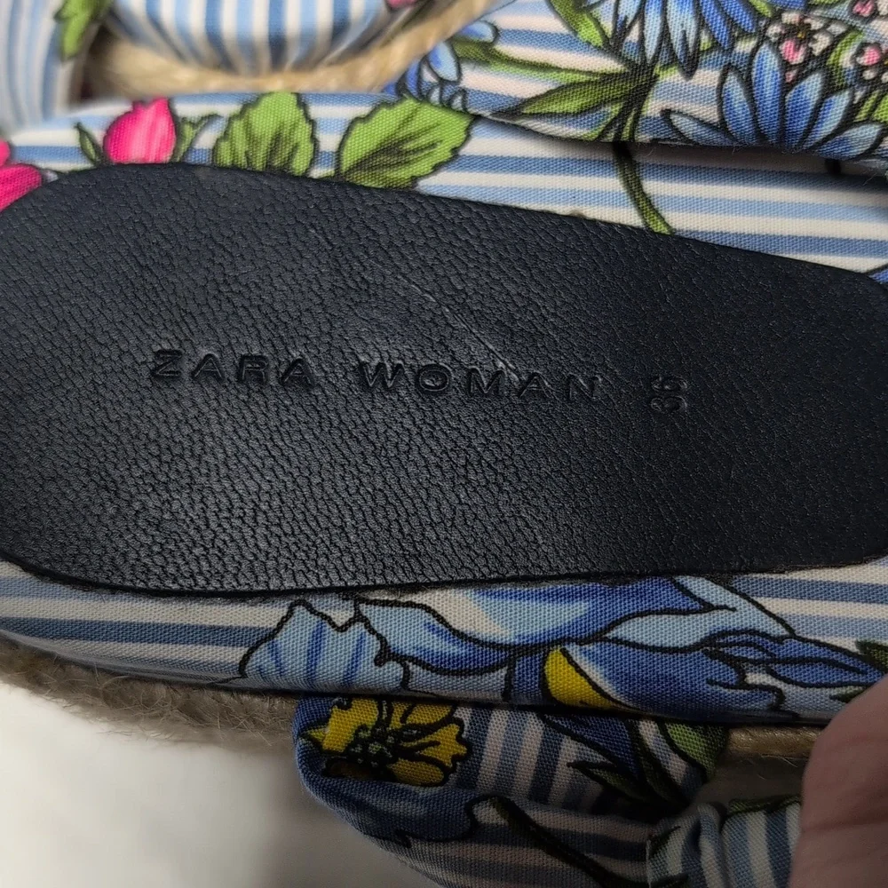 Zara Scarf Ankle Wrap Blue Floral Espadrille Sandals